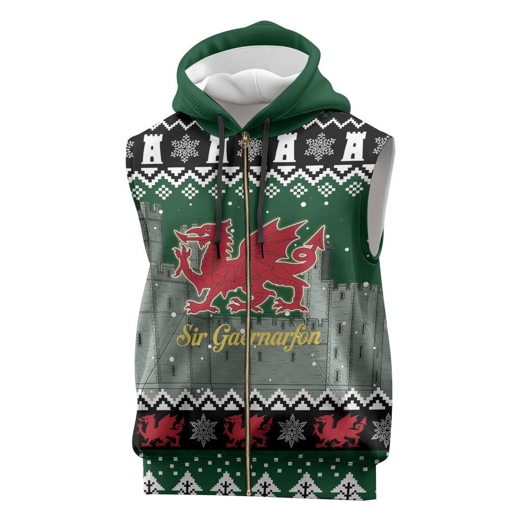 Caernarfonshire Wales Christmas Sleeveless Zip Hoodie Caernarfon Castle Red Dragon - Wonder Print Shop