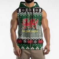 Caernarfonshire Wales Christmas Sleeveless Zip Hoodie Caernarfon Castle Red Dragon - Wonder Print Shop