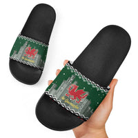 Caernarfonshire Wales Christmas Slide Sandals Caernarfon Castle Red Dragon - Wonder Print Shop