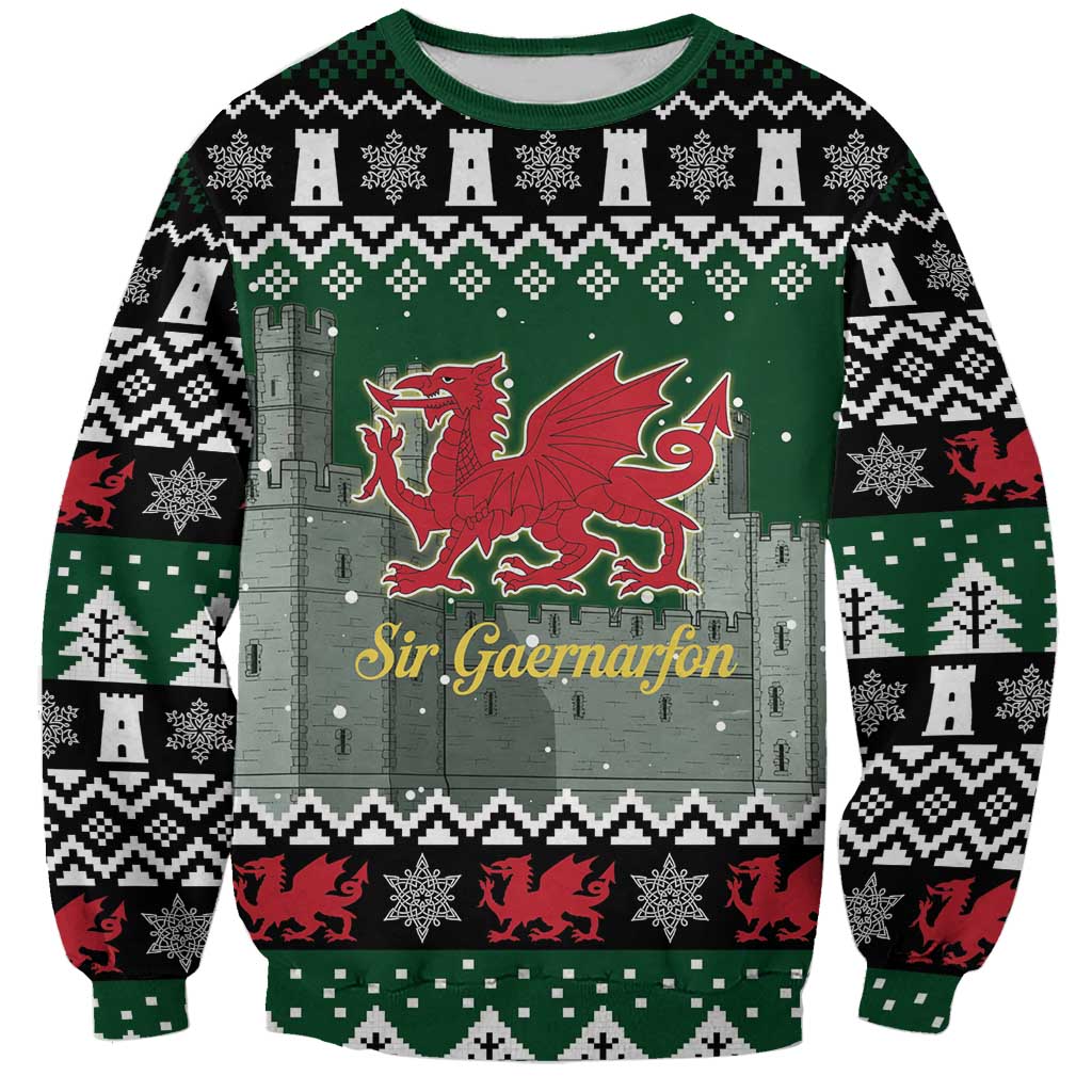 Caernarfonshire Wales Christmas Sweatshirt Caernarfon Castle Red Dragon - Wonder Print Shop