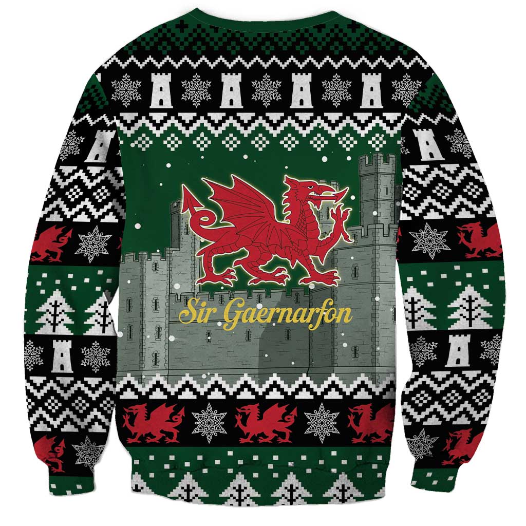 Caernarfonshire Wales Christmas Sweatshirt Caernarfon Castle Red Dragon - Wonder Print Shop