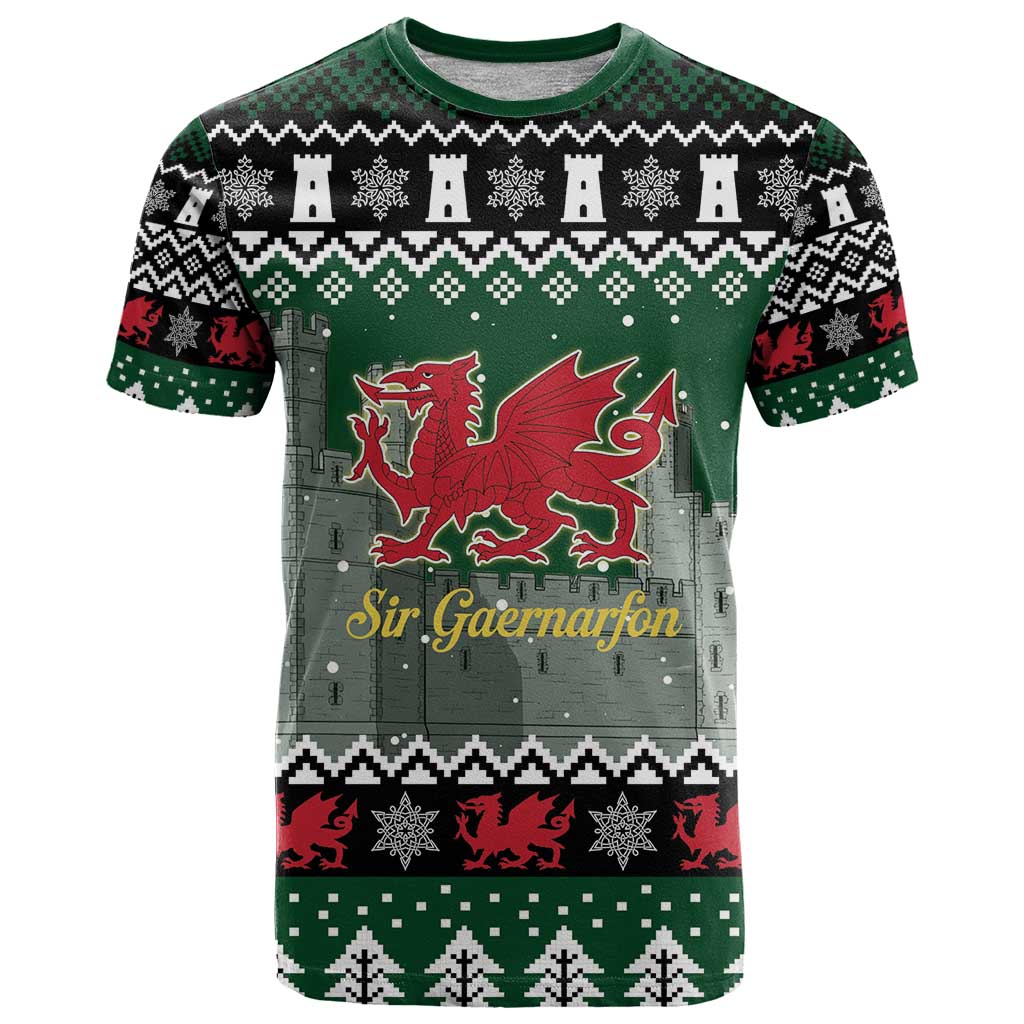 Caernarfonshire Wales Christmas T Shirt Caernarfon Castle Red Dragon - Wonder Print Shop