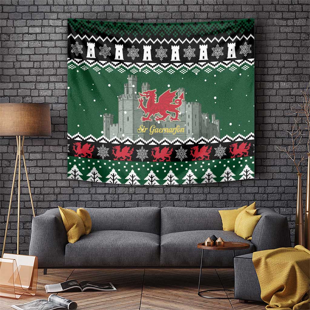 Caernarfonshire Wales Christmas Tapestry Caernarfon Castle Red Dragon - Wonder Print Shop