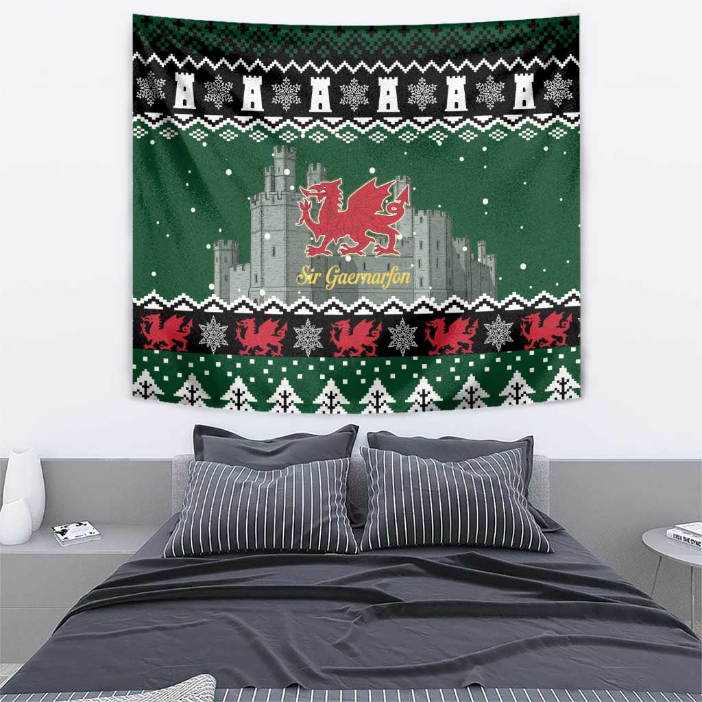 Caernarfonshire Wales Christmas Tapestry Caernarfon Castle Red Dragon - Wonder Print Shop