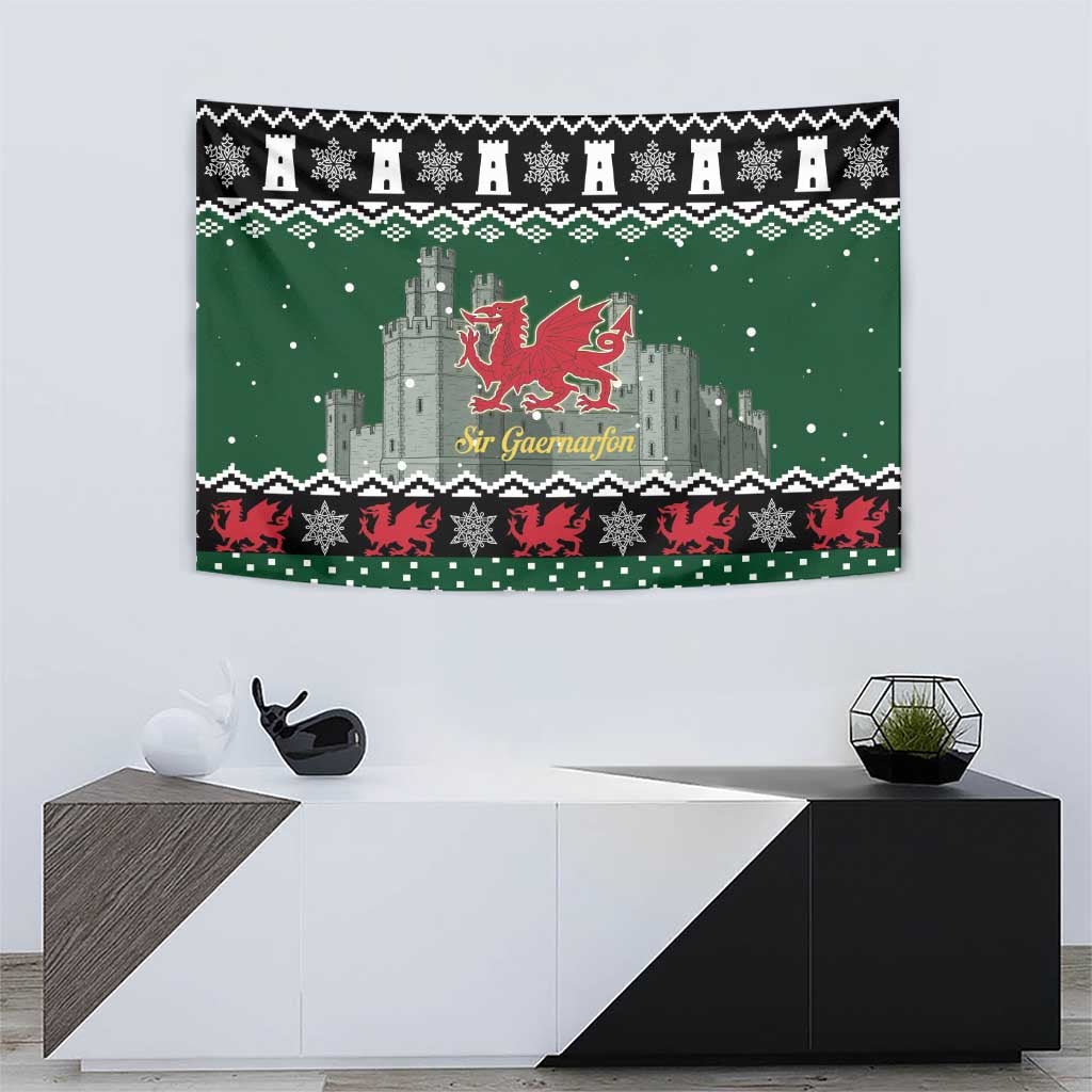 Caernarfonshire Wales Christmas Tapestry Caernarfon Castle Red Dragon - Wonder Print Shop