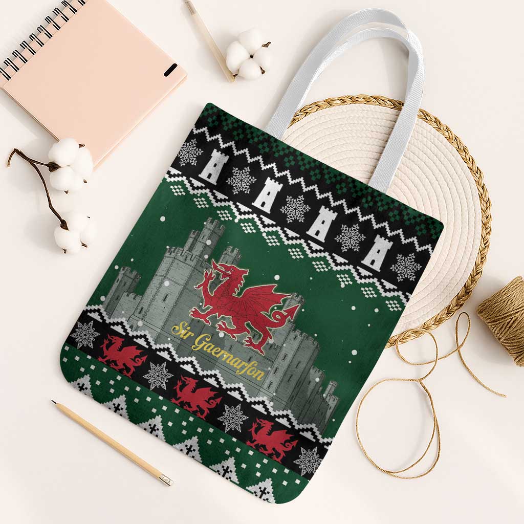 Caernarfonshire Wales Christmas Tote Bag Caernarfon Castle Red Dragon - Wonder Print Shop