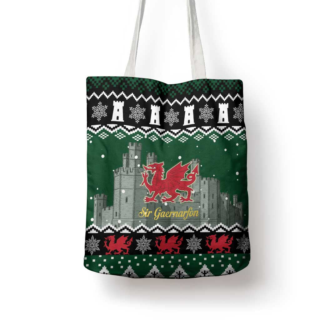 Caernarfonshire Wales Christmas Tote Bag Caernarfon Castle Red Dragon - Wonder Print Shop