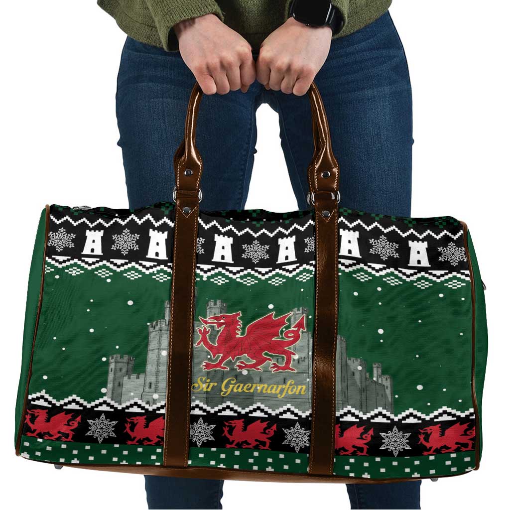 Caernarfonshire Wales Christmas Travel Bag Caernarfon Castle Red Dragon - Wonder Print Shop