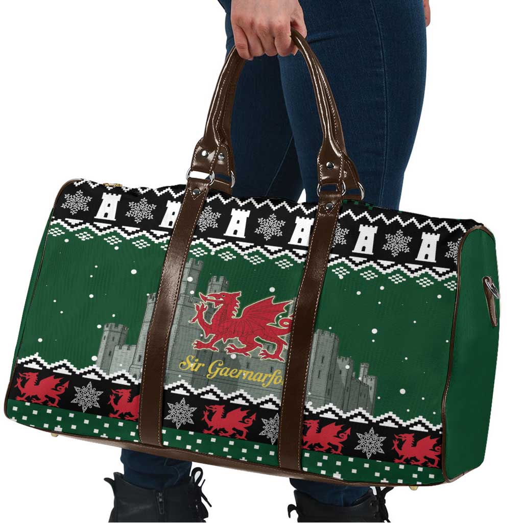 Caernarfonshire Wales Christmas Travel Bag Caernarfon Castle Red Dragon - Wonder Print Shop