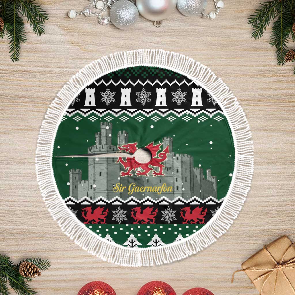 Caernarfonshire Wales Christmas Tree Skirt Caernarfon Castle Red Dragon - Wonder Print Shop