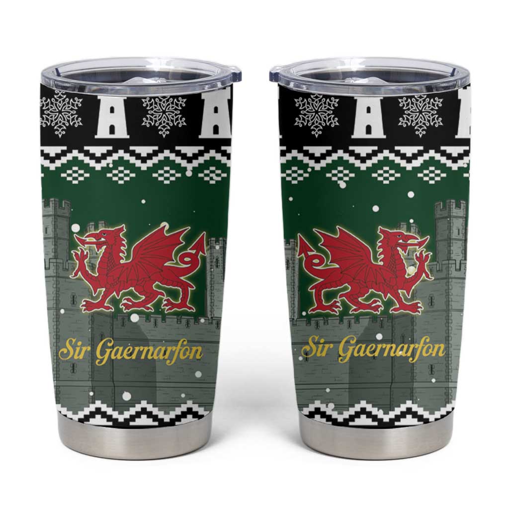 Caernarfonshire Wales Christmas Tumbler Cup Caernarfon Castle Red Dragon - Wonder Print Shop