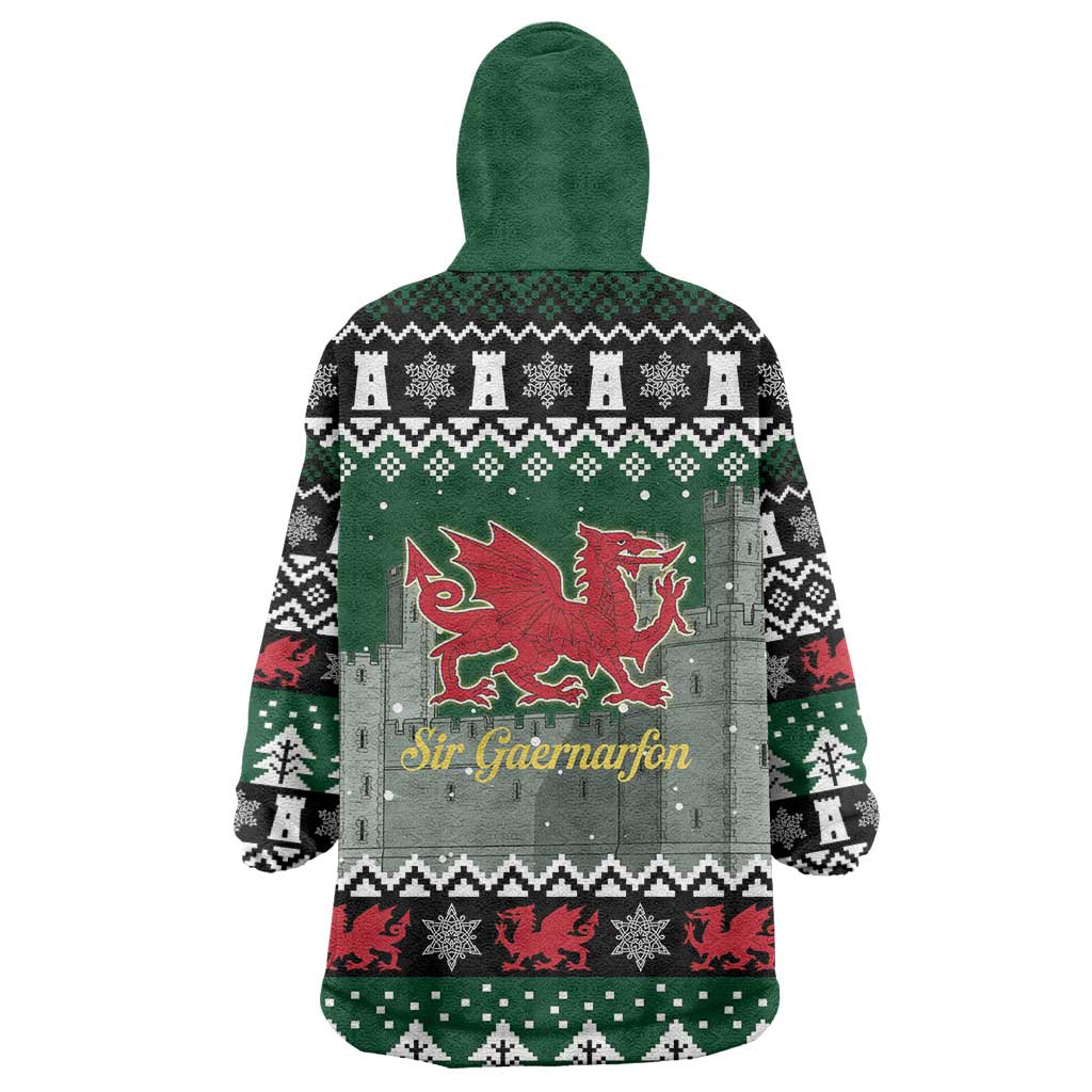 Caernarfonshire Wales Christmas Wearable Blanket Hoodie Caernarfon Castle Red Dragon - Wonder Print Shop
