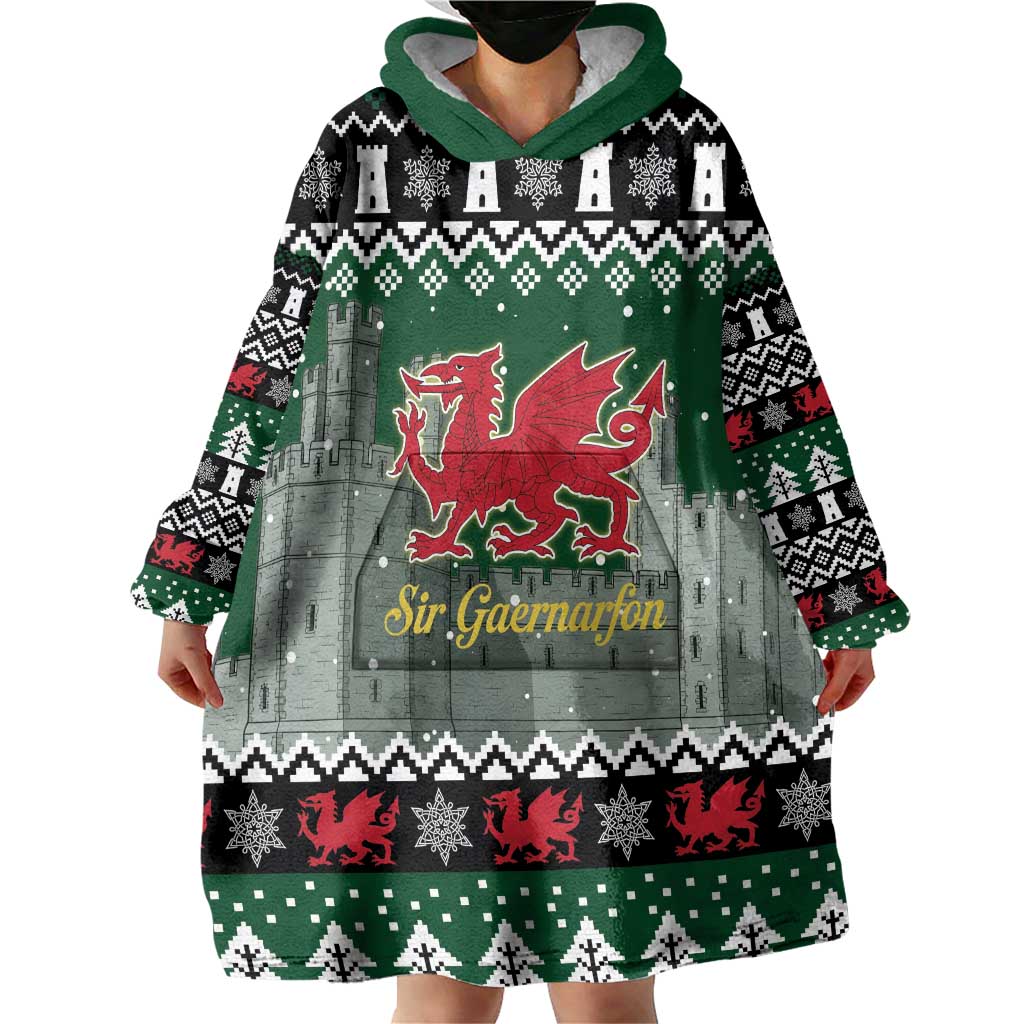 Caernarfonshire Wales Christmas Wearable Blanket Hoodie Caernarfon Castle Red Dragon - Wonder Print Shop