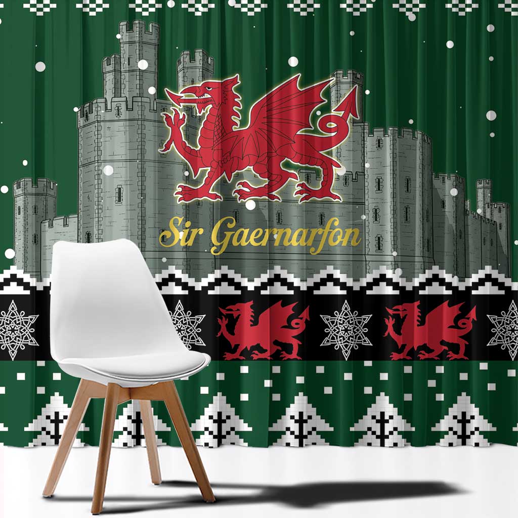 Caernarfonshire Wales Christmas Window Curtain Caernarfon Castle Red Dragon - Wonder Print Shop