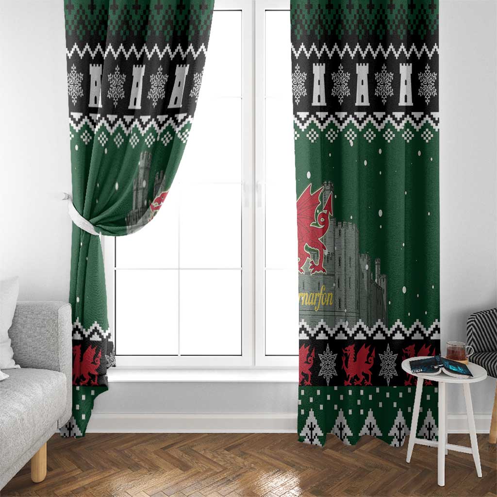 Caernarfonshire Wales Christmas Window Curtain Caernarfon Castle Red Dragon - Wonder Print Shop