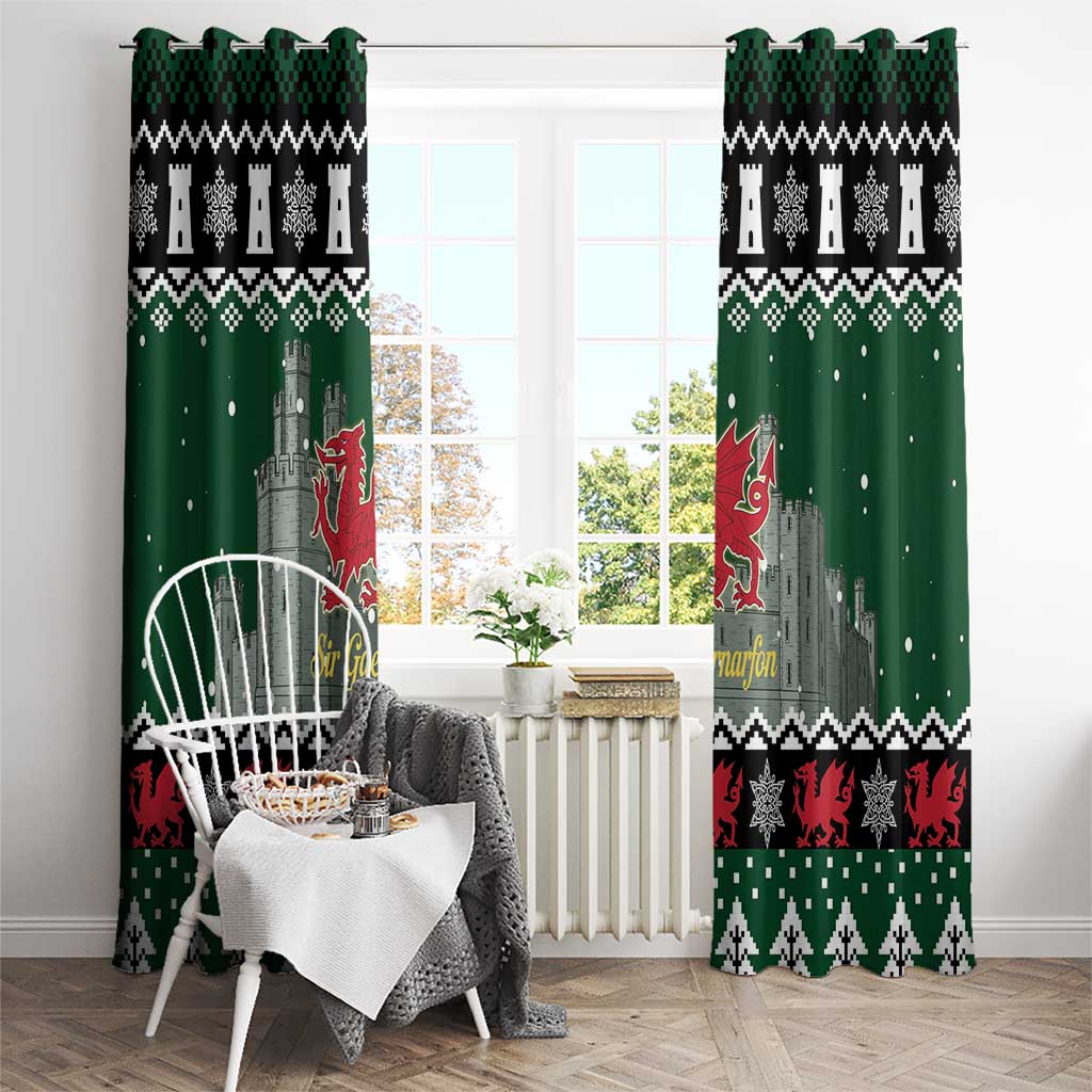 Caernarfonshire Wales Christmas Window Curtain Caernarfon Castle Red Dragon - Wonder Print Shop