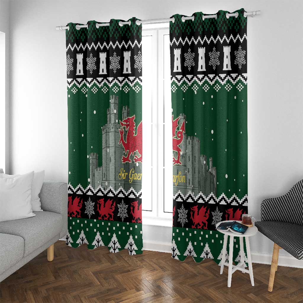 Caernarfonshire Wales Christmas Window Curtain Caernarfon Castle Red Dragon - Wonder Print Shop
