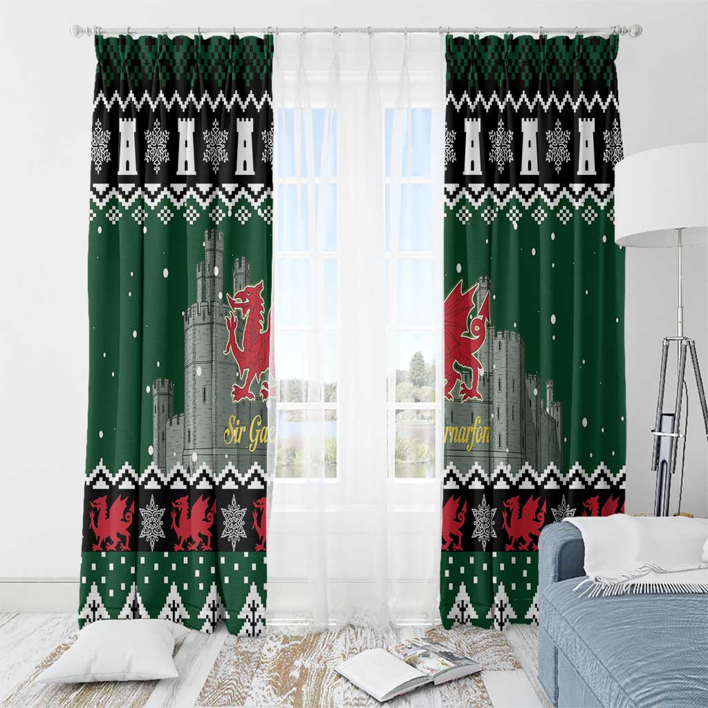 Caernarfonshire Wales Christmas Window Curtain Caernarfon Castle Red Dragon - Wonder Print Shop