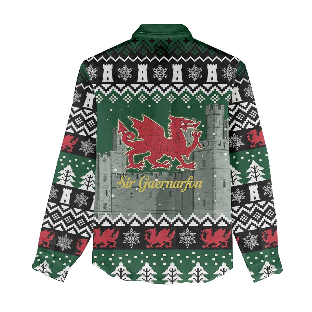Caernarfonshire Wales Christmas Women Casual Shirt Caernarfon Castle Red Dragon - Wonder Print Shop