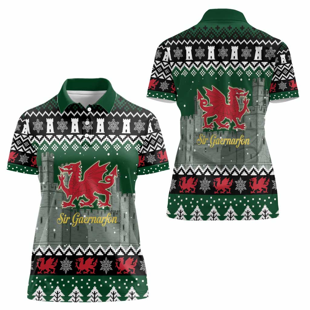Caernarfonshire Wales Christmas Women Polo Shirt Caernarfon Castle Red Dragon - Wonder Print Shop