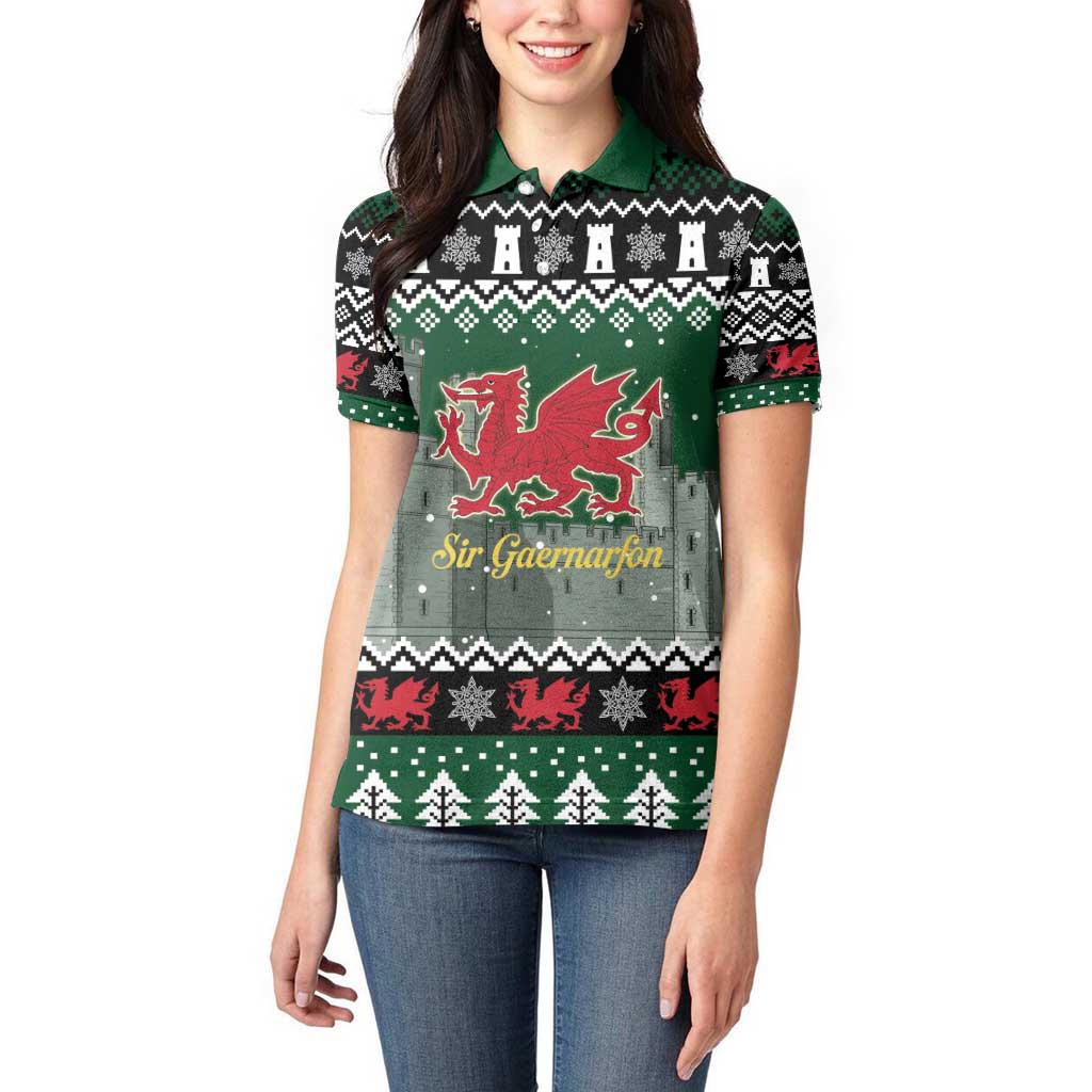 Caernarfonshire Wales Christmas Women Polo Shirt Caernarfon Castle Red Dragon - Wonder Print Shop
