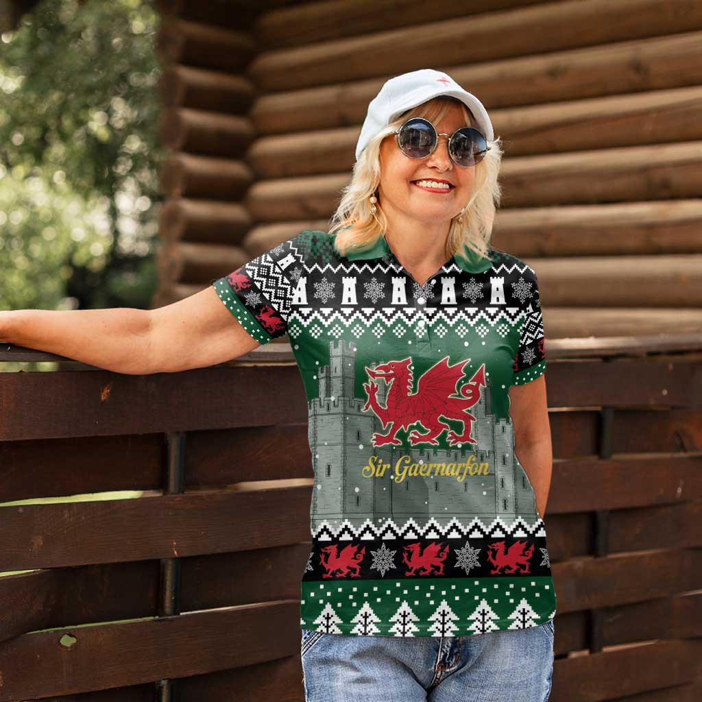 Caernarfonshire Wales Christmas Women Polo Shirt Caernarfon Castle Red Dragon - Wonder Print Shop