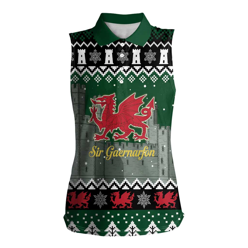 Caernarfonshire Wales Christmas Women Sleeveless Polo Shirt Caernarfon Castle Red Dragon - Wonder Print Shop