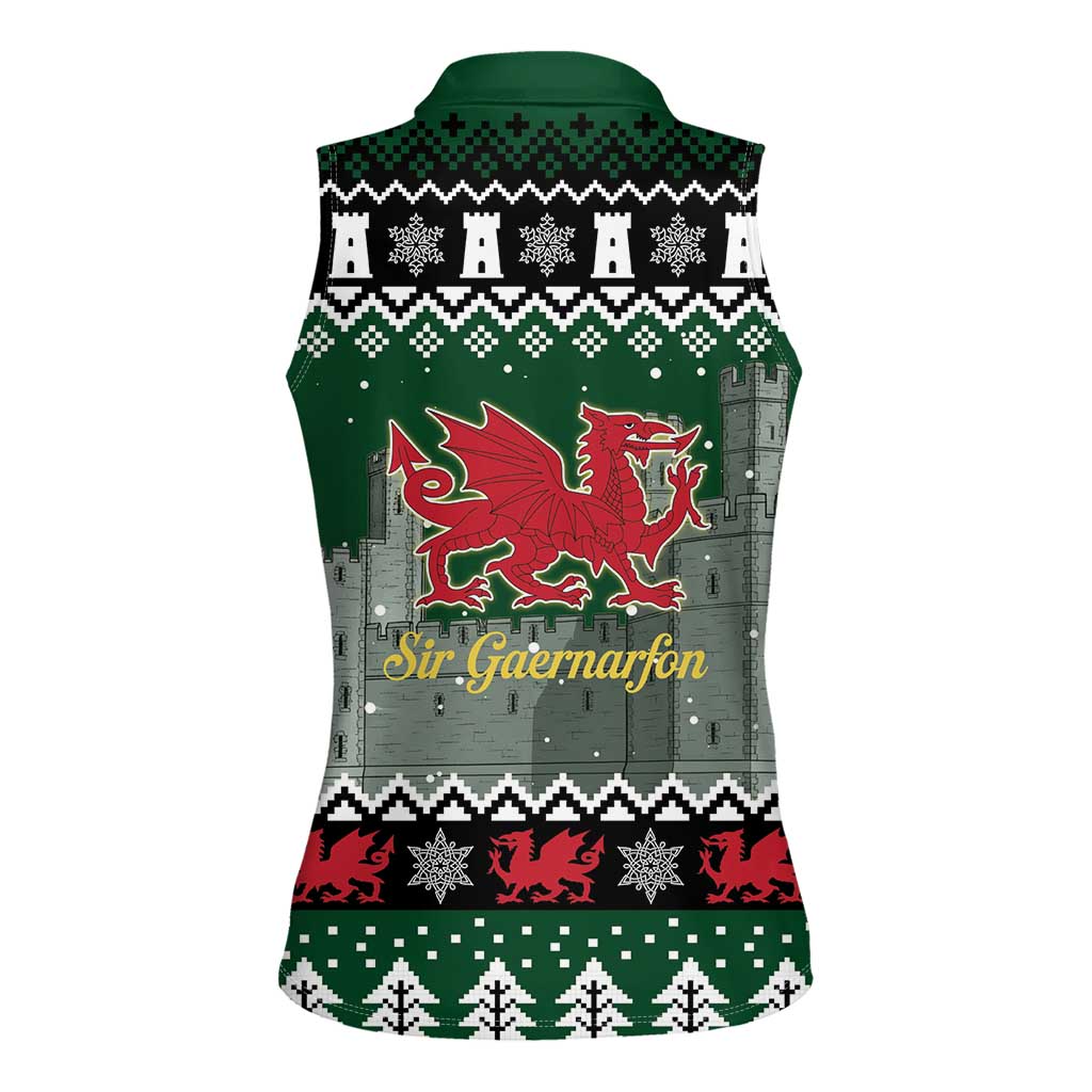 Caernarfonshire Wales Christmas Women Sleeveless Polo Shirt Caernarfon Castle Red Dragon - Wonder Print Shop