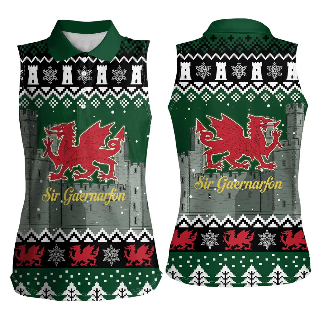 Caernarfonshire Wales Christmas Women Sleeveless Polo Shirt Caernarfon Castle Red Dragon - Wonder Print Shop