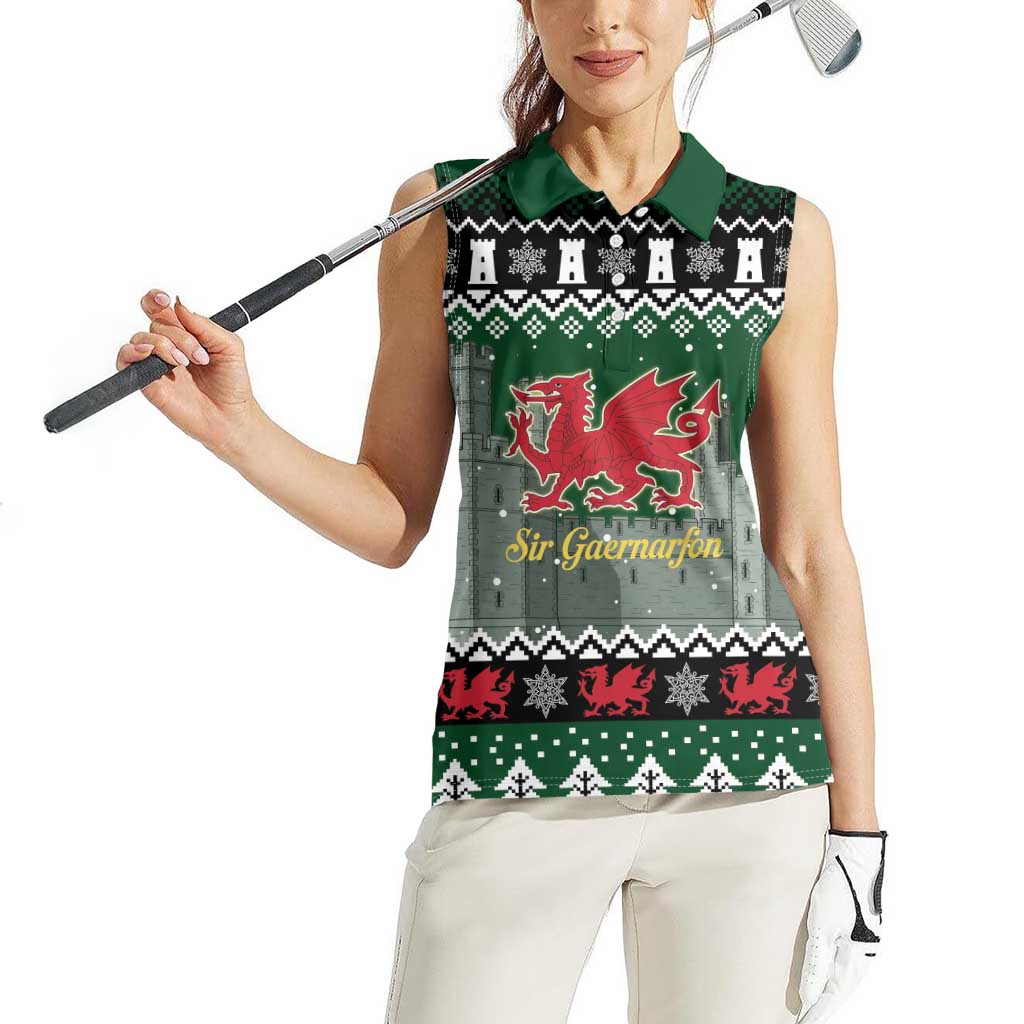 Caernarfonshire Wales Christmas Women Sleeveless Polo Shirt Caernarfon Castle Red Dragon - Wonder Print Shop