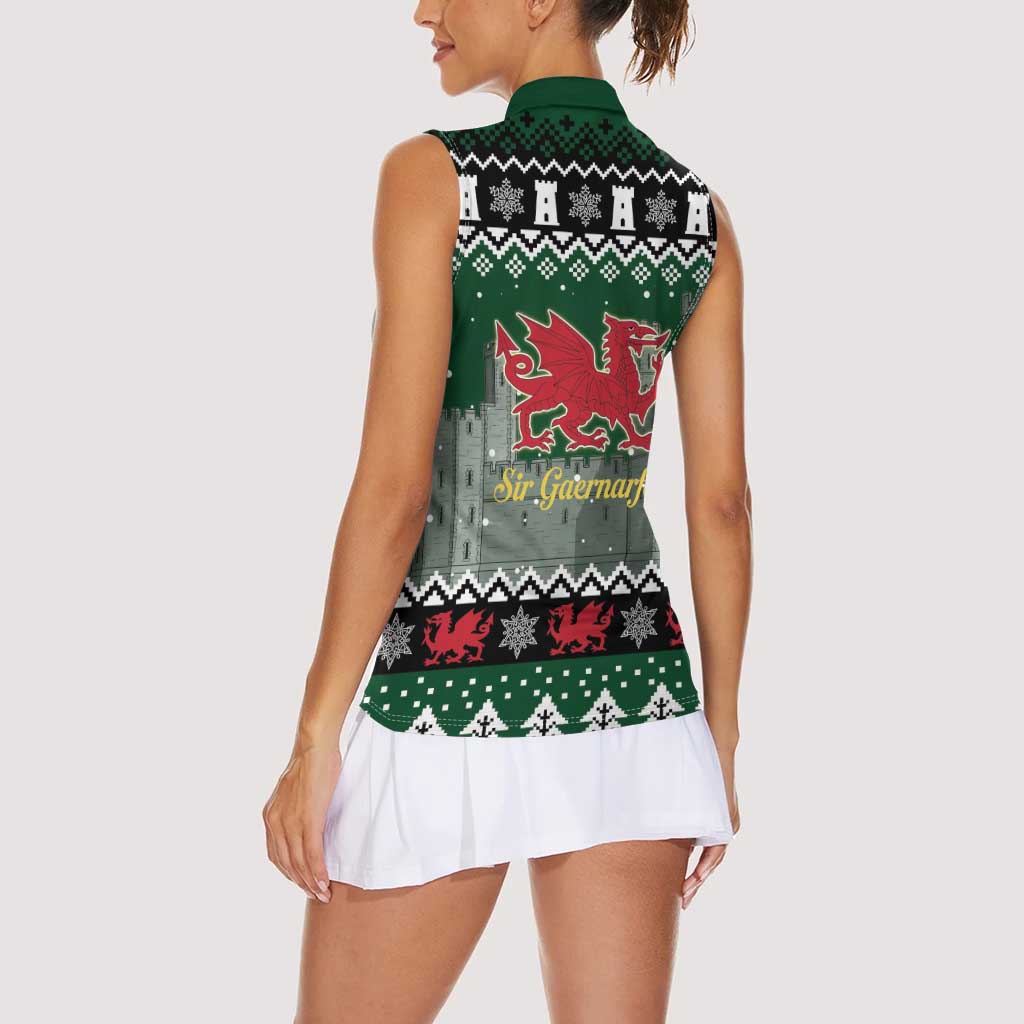 Caernarfonshire Wales Christmas Women Sleeveless Polo Shirt Caernarfon Castle Red Dragon - Wonder Print Shop
