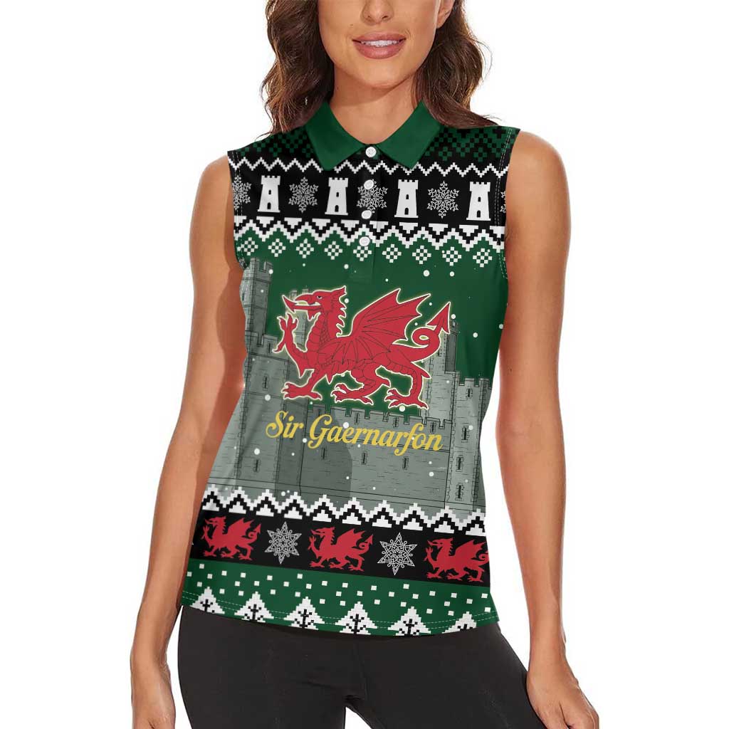 Caernarfonshire Wales Christmas Women Sleeveless Polo Shirt Caernarfon Castle Red Dragon - Wonder Print Shop