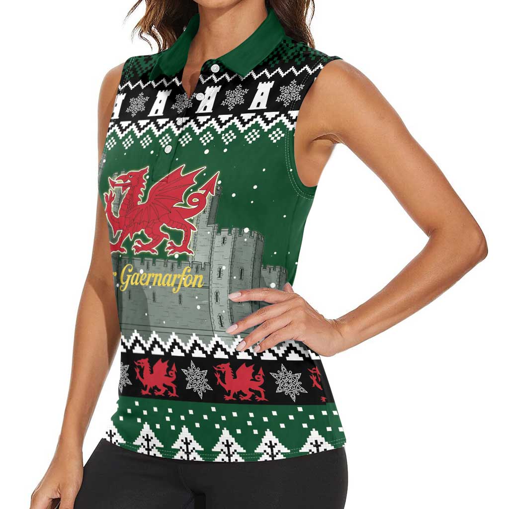 Caernarfonshire Wales Christmas Women Sleeveless Polo Shirt Caernarfon Castle Red Dragon - Wonder Print Shop