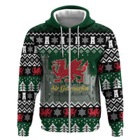Caernarfonshire Wales Christmas Zip Hoodie Caernarfon Castle Red Dragon - Wonder Print Shop