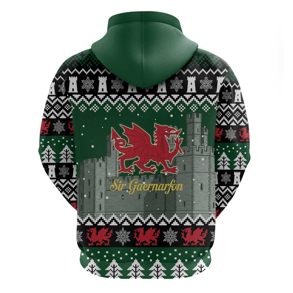Caernarfonshire Wales Christmas Zip Hoodie Caernarfon Castle Red Dragon - Wonder Print Shop