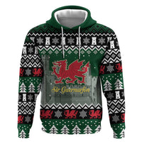 Caernarfonshire Wales Christmas Zip Hoodie Caernarfon Castle Red Dragon - Wonder Print Shop