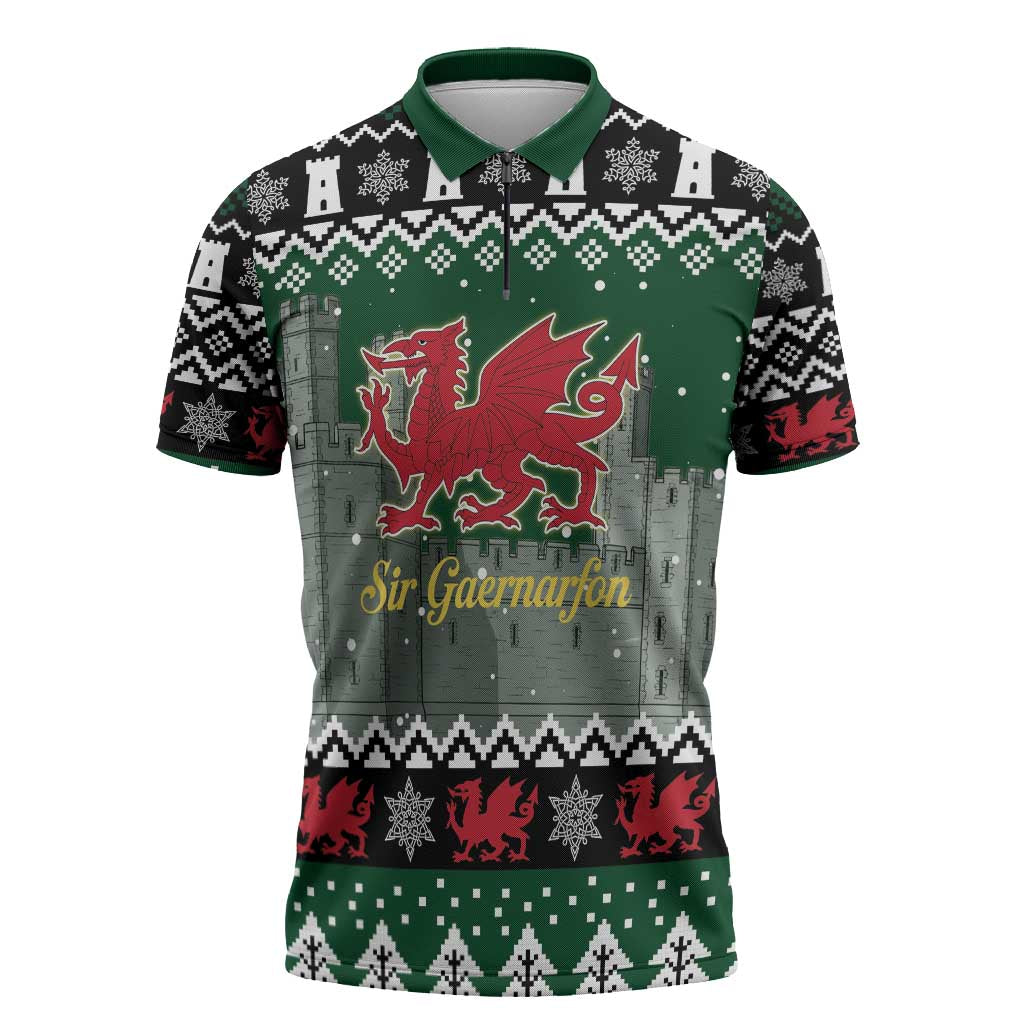 Caernarfonshire Wales Christmas Zipper Polo Shirt Caernarfon Castle Red Dragon - Wonder Print Shop