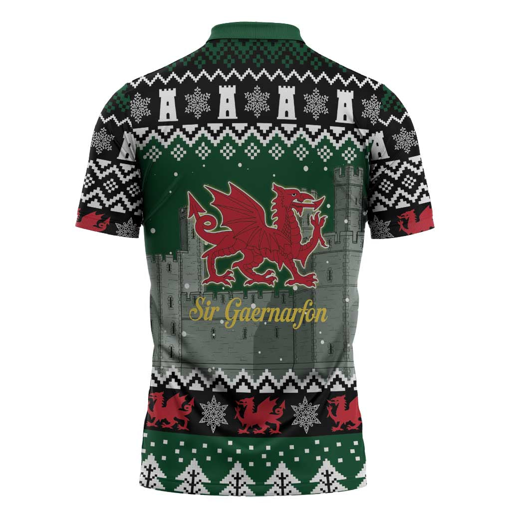 Caernarfonshire Wales Christmas Zipper Polo Shirt Caernarfon Castle Red Dragon - Wonder Print Shop