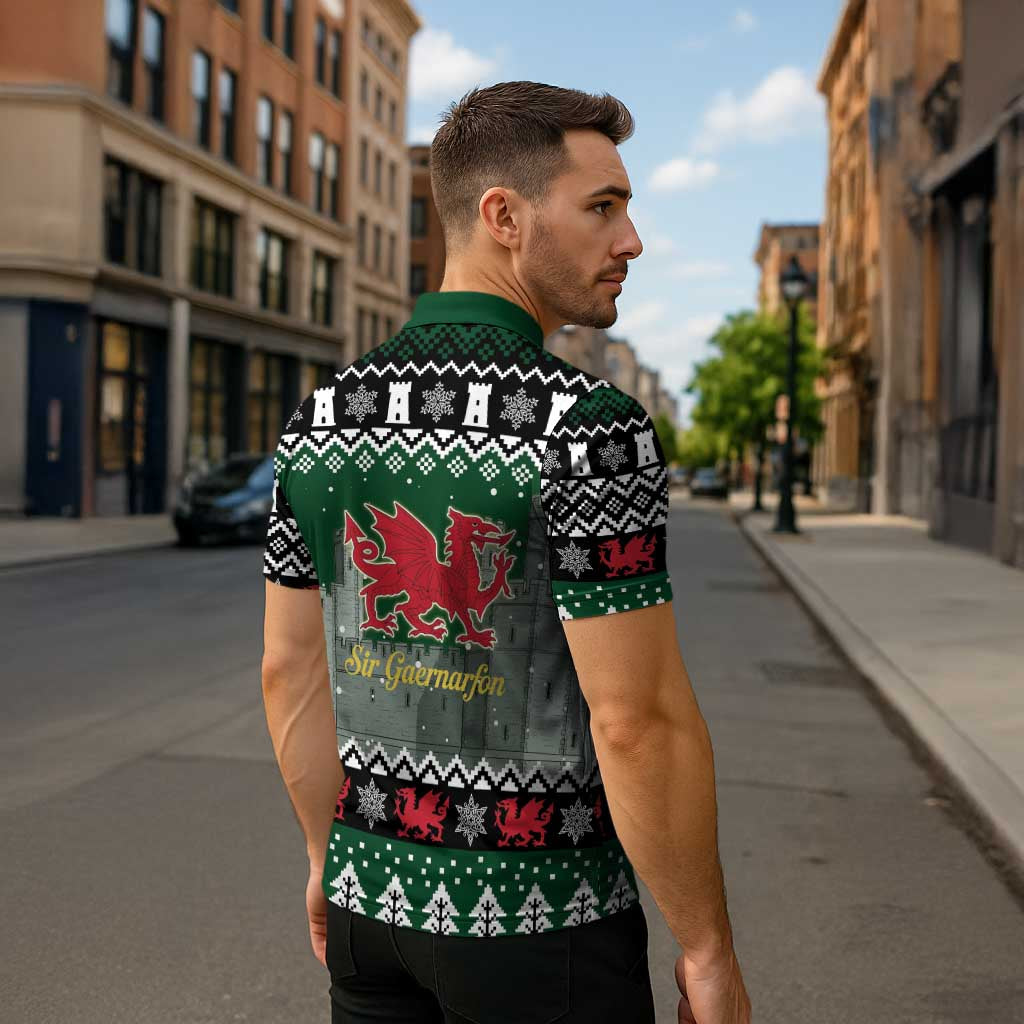 Caernarfonshire Wales Christmas Zipper Polo Shirt Caernarfon Castle Red Dragon - Wonder Print Shop