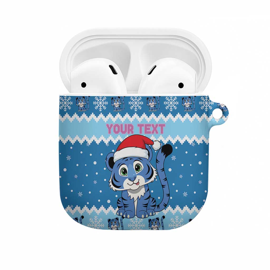 Personalized Blue Tiger Christmas AirPods Case Kawaii Derpy Tiger Santa Mode - Wonder Print Shop