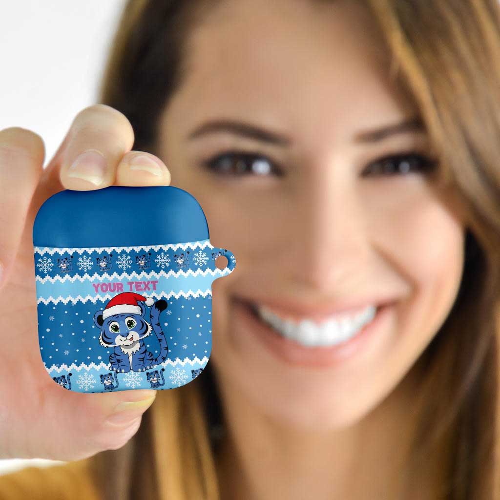 Personalized Blue Tiger Christmas AirPods Case Kawaii Derpy Tiger Santa Mode - Wonder Print Shop
