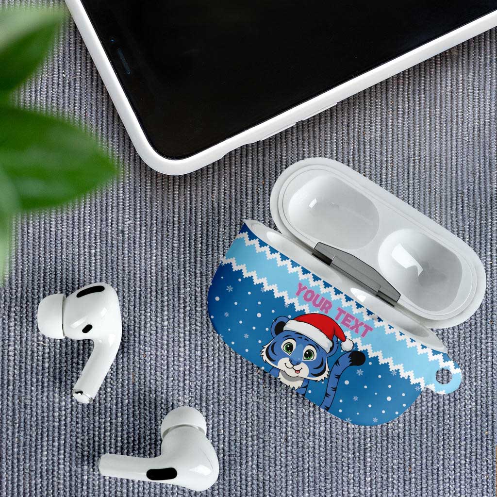Personalized Blue Tiger Christmas AirPods Case Kawaii Derpy Tiger Santa Mode - Wonder Print Shop