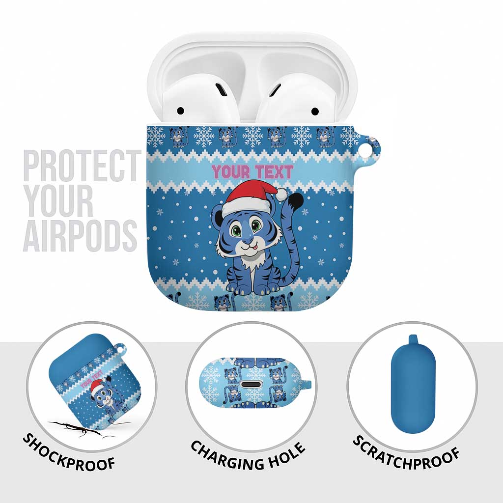 Personalized Blue Tiger Christmas AirPods Case Kawaii Derpy Tiger Santa Mode - Wonder Print Shop