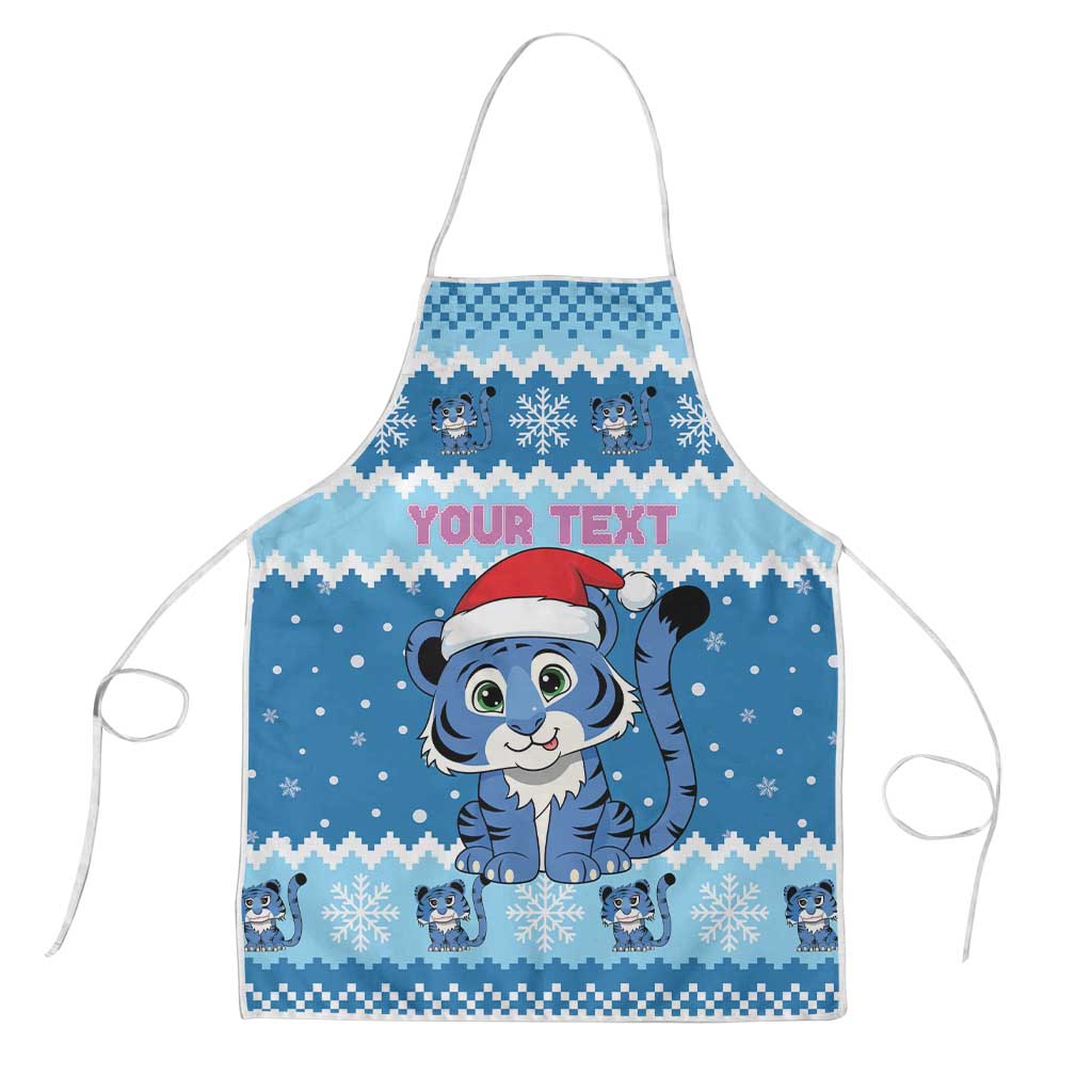 Personalized Blue Tiger Christmas Apron Kawaii Derpy Tiger Santa Mode - Wonder Print Shop