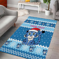 Personalized Blue Tiger Christmas Area Rug Kawaii Derpy Tiger Santa Mode - Wonder Print Shop