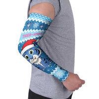 Personalized Blue Tiger Christmas Arm Sleeves Kawaii Derpy Tiger Santa Mode - Wonder Print Shop