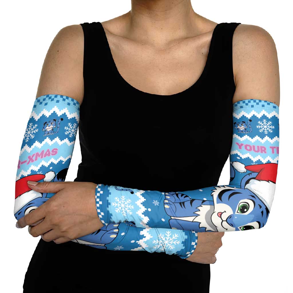 Personalized Blue Tiger Christmas Arm Sleeves Kawaii Derpy Tiger Santa Mode - Wonder Print Shop