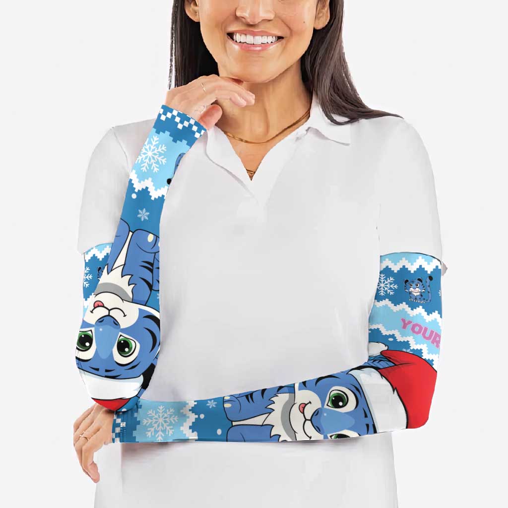 Personalized Blue Tiger Christmas Arm Sleeves Kawaii Derpy Tiger Santa Mode - Wonder Print Shop