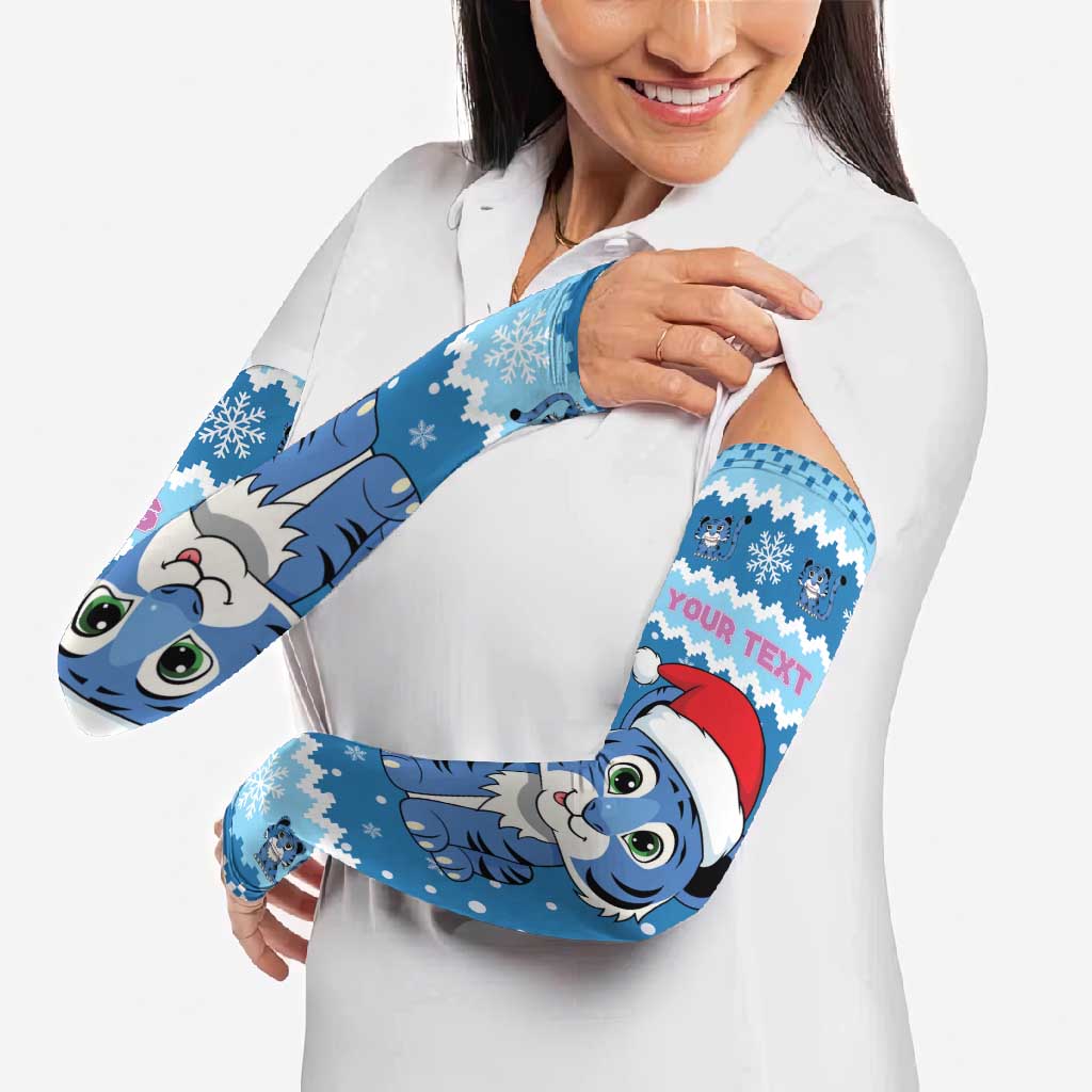 Personalized Blue Tiger Christmas Arm Sleeves Kawaii Derpy Tiger Santa Mode - Wonder Print Shop