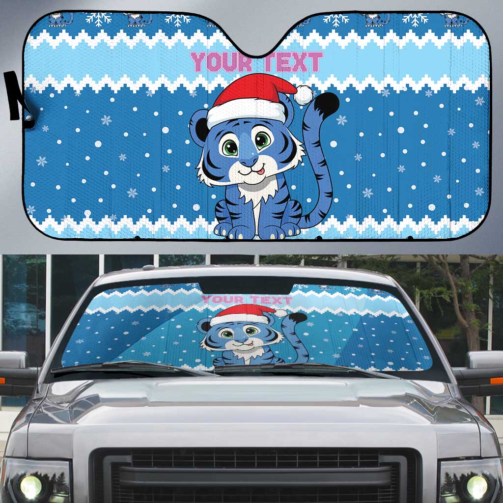 Personalized Blue Tiger Christmas Auto Sun Shade Kawaii Derpy Tiger Santa Mode - Wonder Print Shop